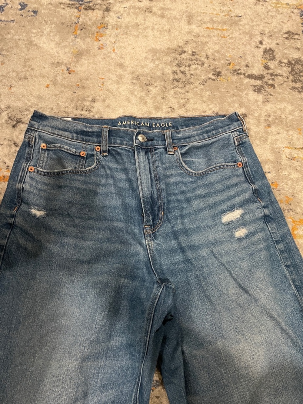American Eagle Outfitters Distressed Mid-Blue Straight Leg Jeans - Picture 2 of 5